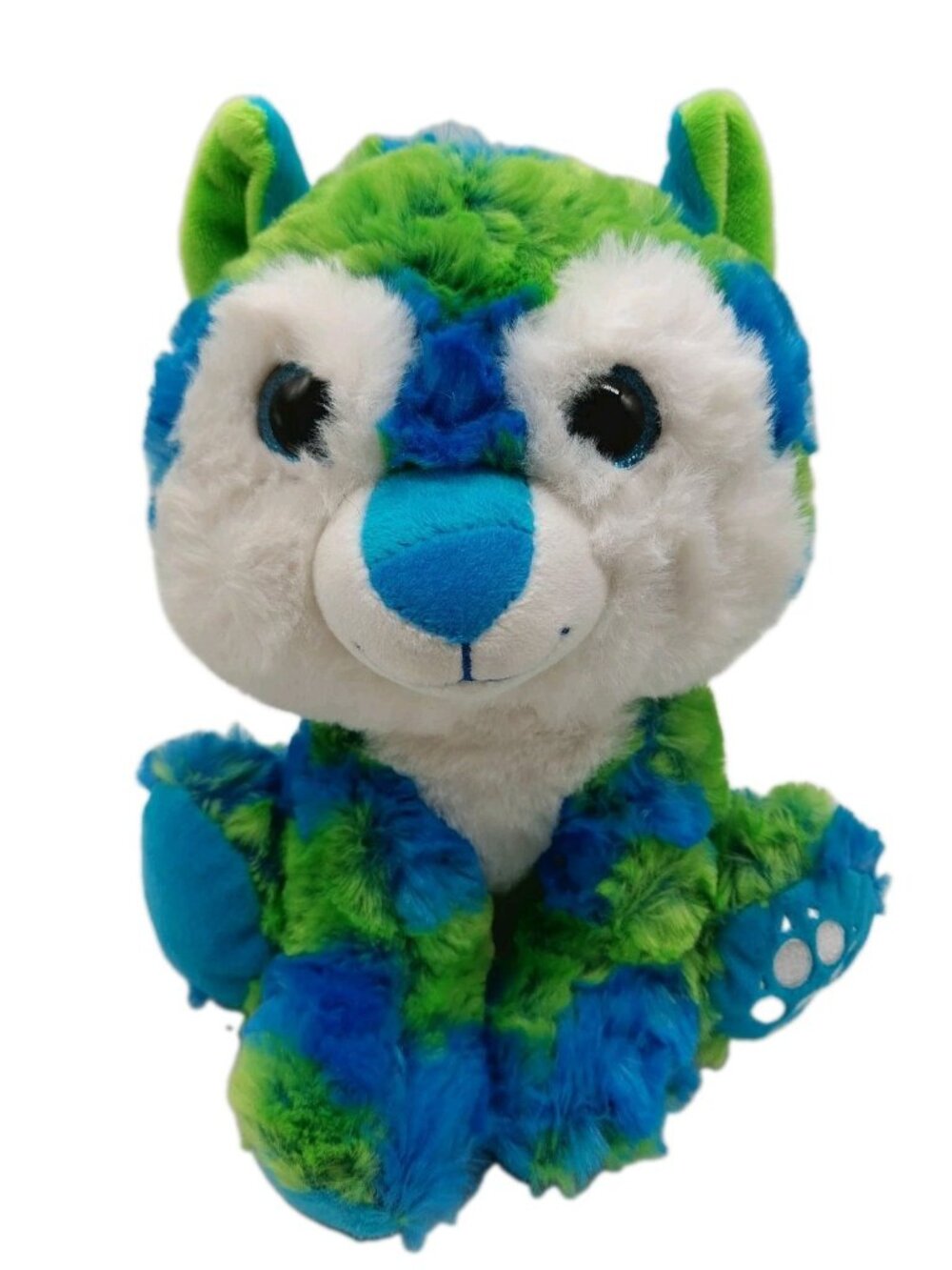 Fiesta Wolf Plush Tye Dye Blue Green Glitter Eyes Sparkly Paws Sitting 8"